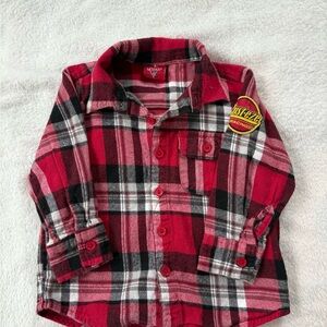 Disney Red and Black Plaid Button Down Shirt